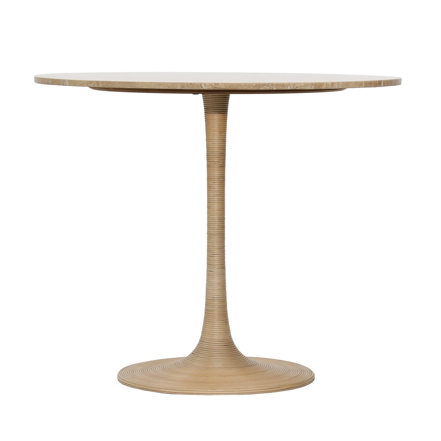 Everett Bistro Table - Travertine, Iron and Rattan - Natural