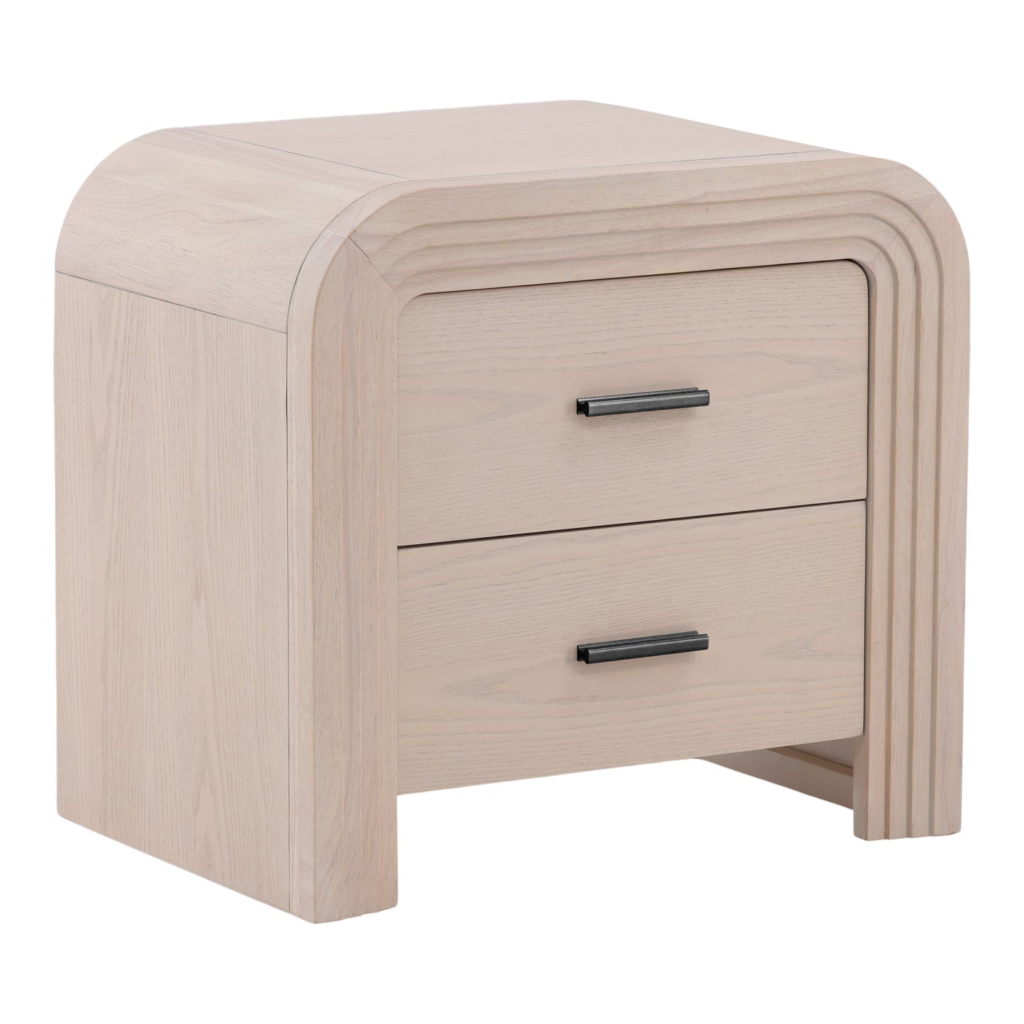Leonora Nightstand - Rubber Wood and Oak Veneer - Bleach Natural and Black Handles