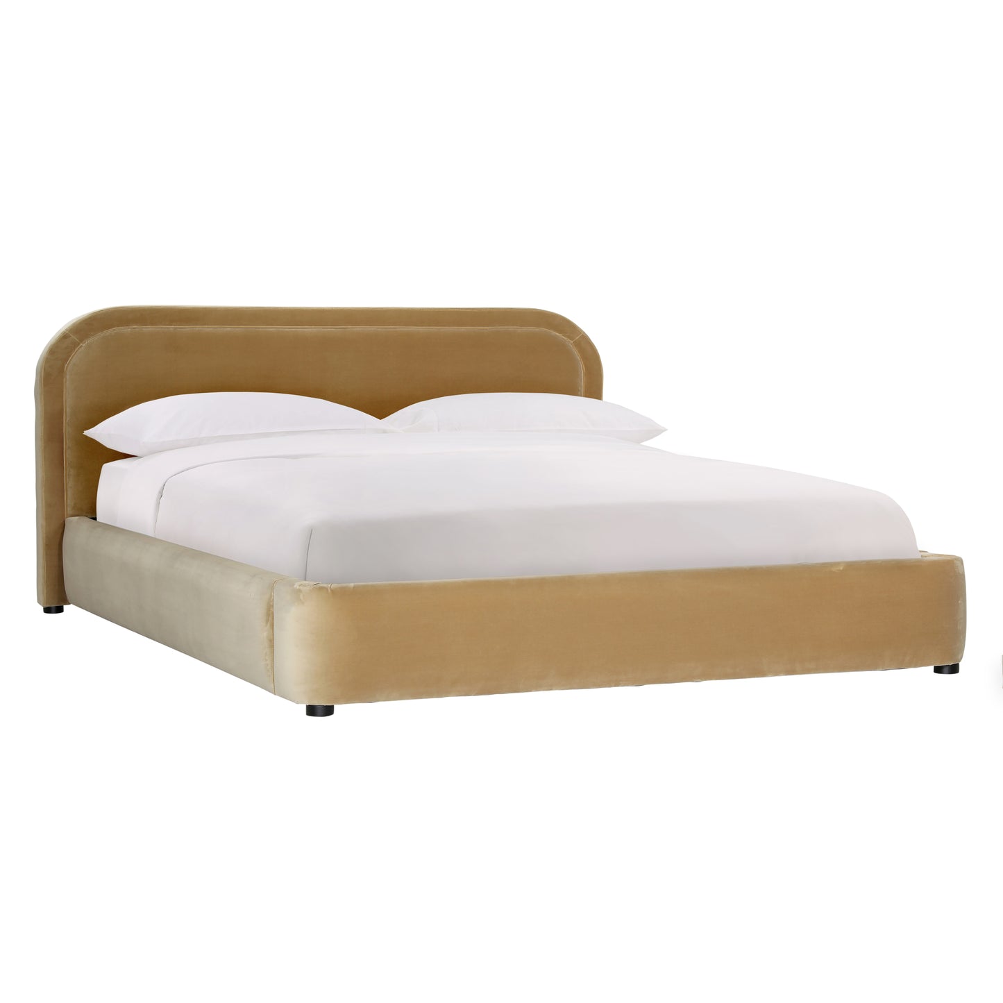 Sylviaette Bed - Polyester Velvet Upholstery and Birch Wood Frame - Camel