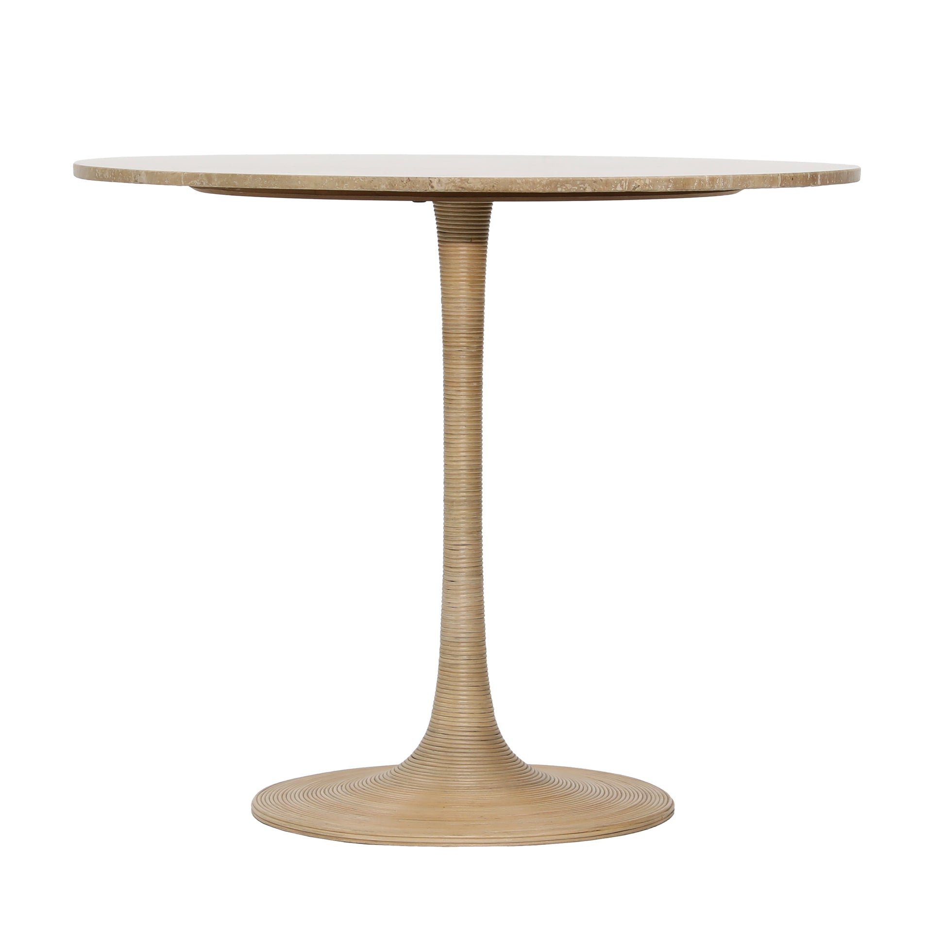 Everett Bistro Table - Travertine, Iron and Rattan - Natural