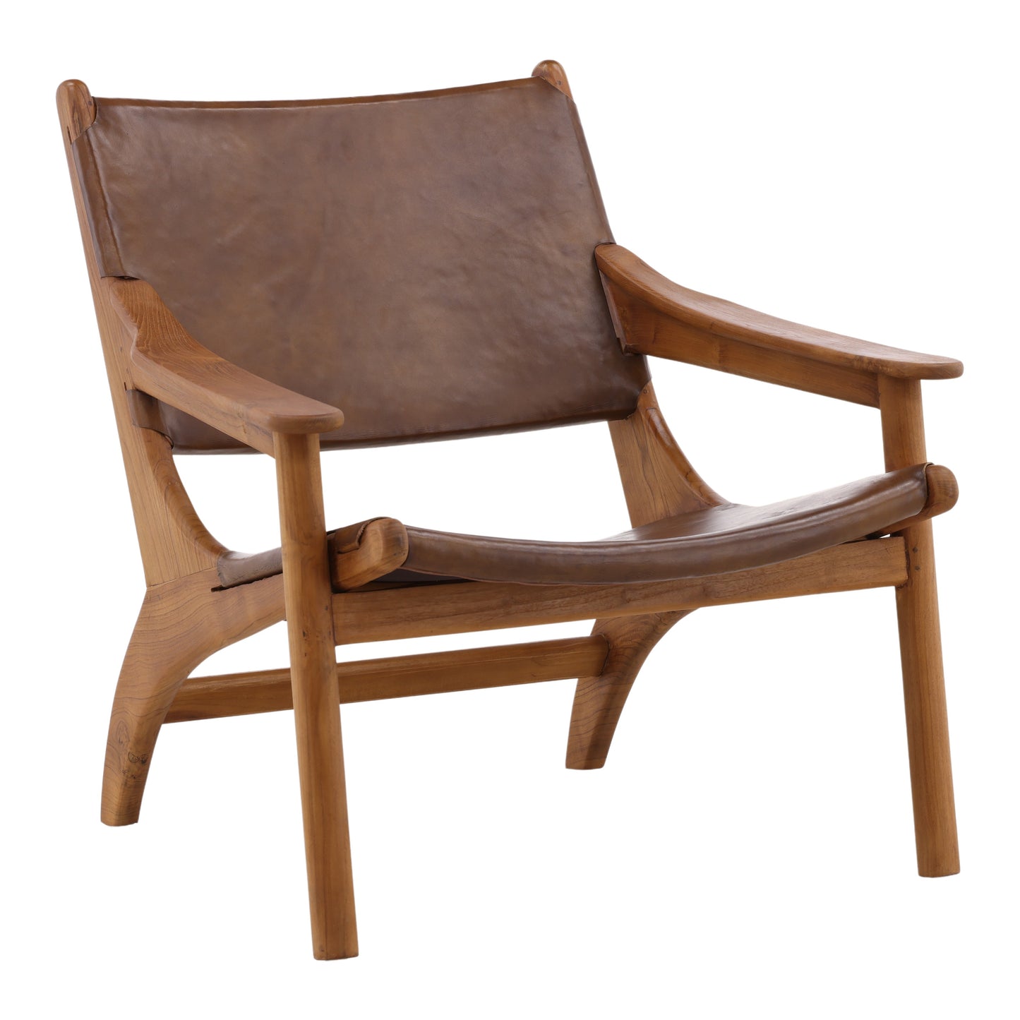 Atticus Occasional Chair - Leather and Teak Wood - Brown and Natural Wood
