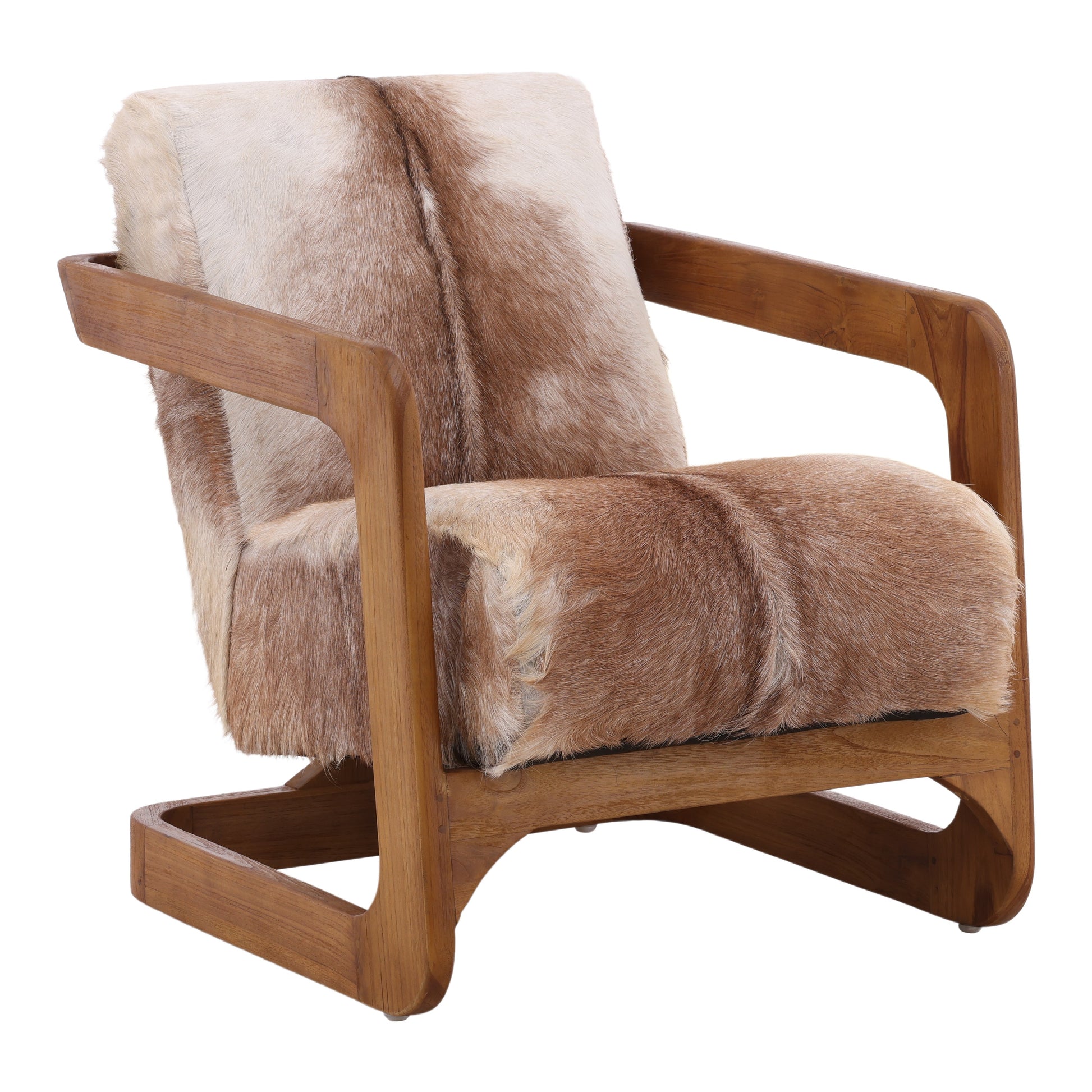 Luciana Occasional Chair - Goat Hide and Teak Wood - Brown and Natural Wood