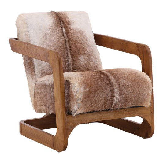 Luciana Occasional Chair - Goat Hide and Teak Wood - Brown and Natural Wood
