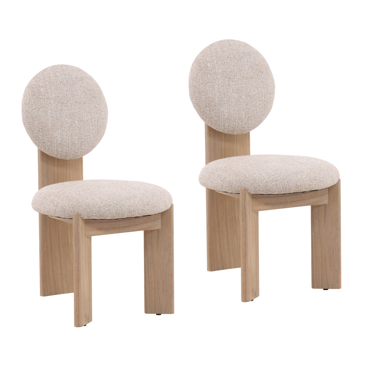 Theodora Dining Chair - Boucle Fabric and Mindi Wood - Cream and Light Natural