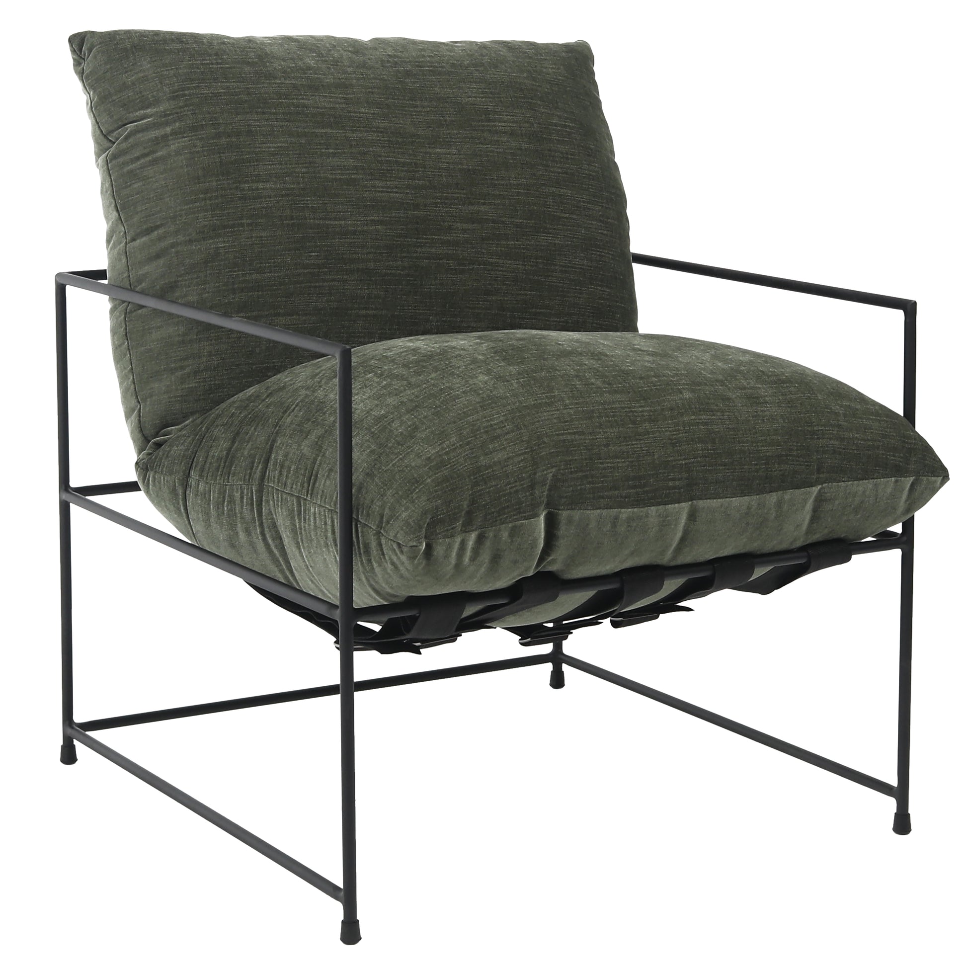 Beatrix Occasional Chair - Low Pile Chenille Upholstery with Metal Frame - Fern Green with Black Iron Frame
