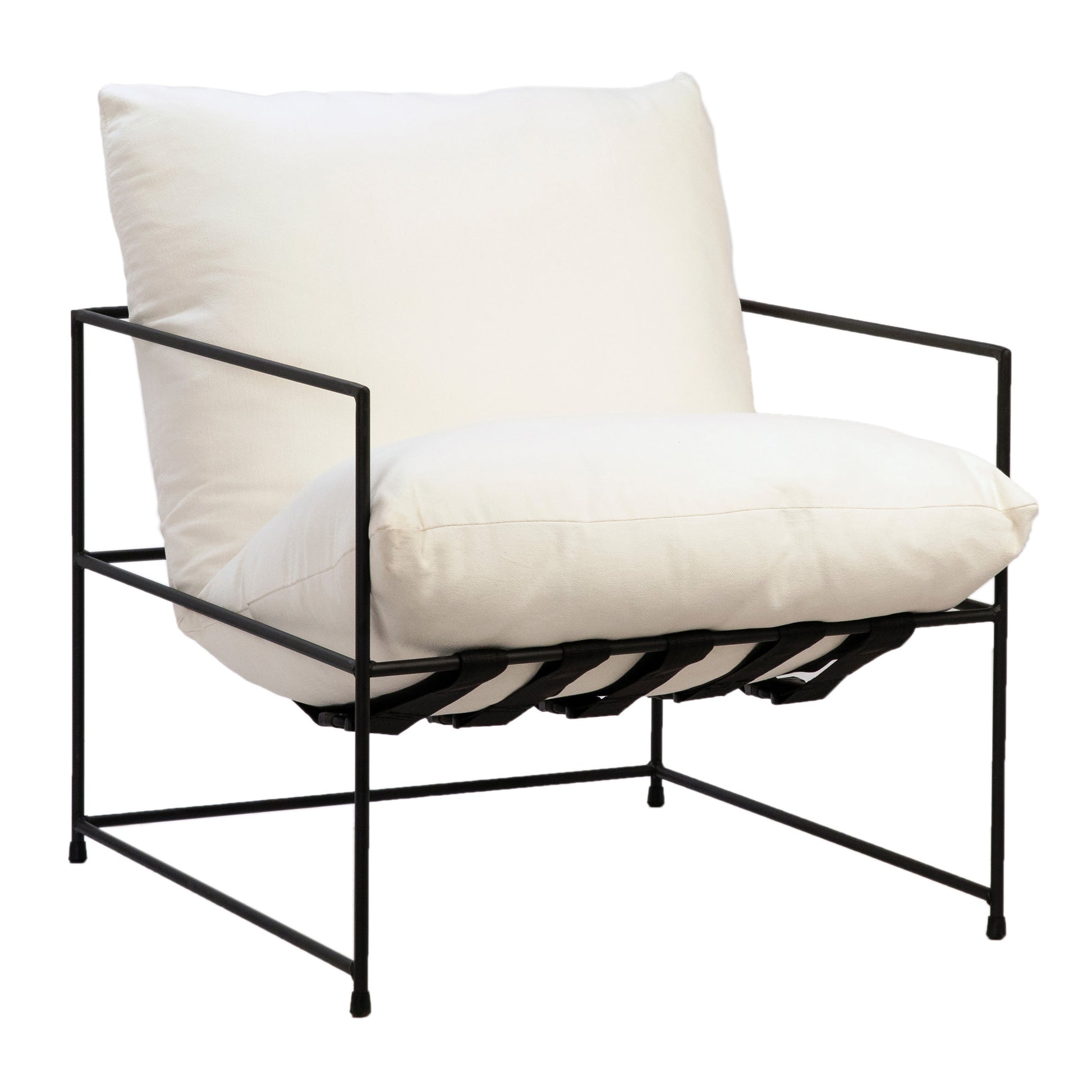 Emmeline Occasional Chair - Cotton Blend Upholstery with Metal Frame - White with Black Iron Frame