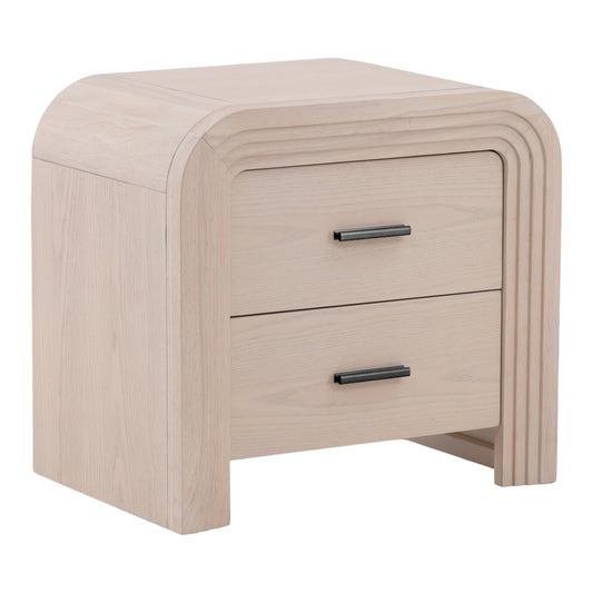 Leonora Nightstand - Rubber Wood and Oak Veneer - Bleach Natural and Black Handles