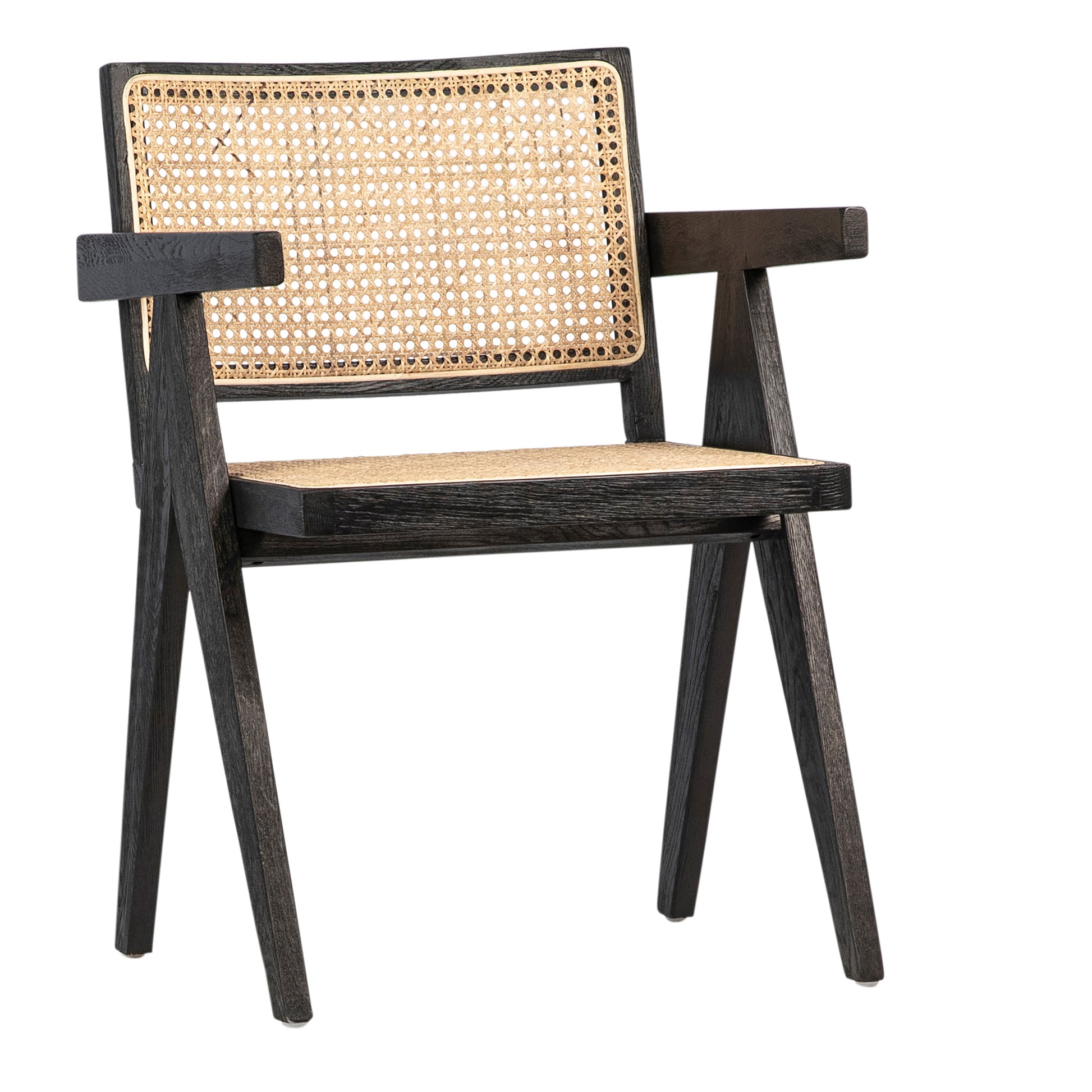 Beatrixette Dining Chair - Oak Wood Frame and Rattan - Antique Black Wood and Natural Rattan Finish