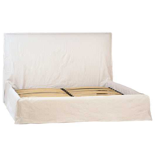 Alarice Bed - Linen Upholstered Slipcover and Birch Wood Frame - Natural White