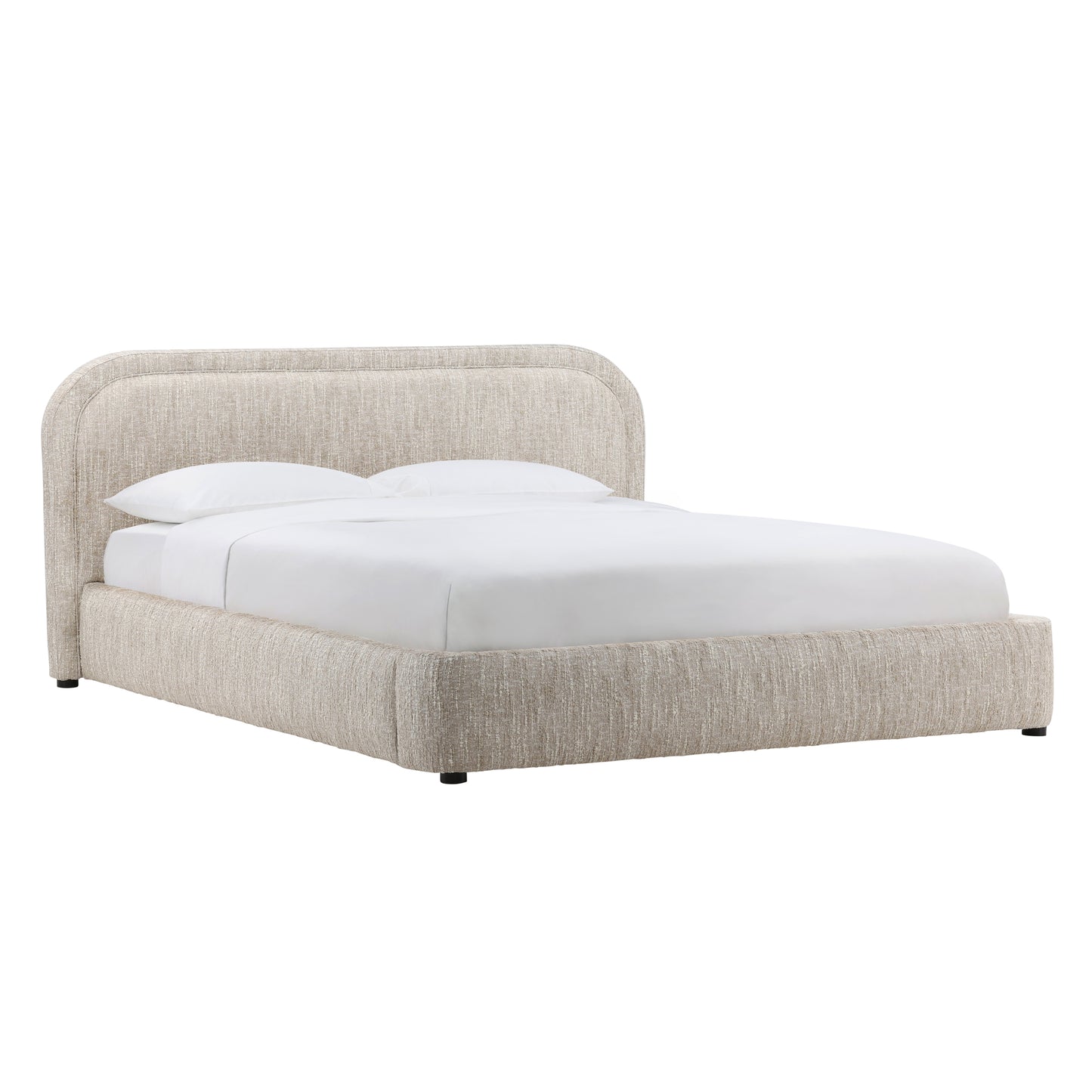 Clementineus Bed - Polyester Blend Upholstery and Birch Wood Frame - Napa Beige