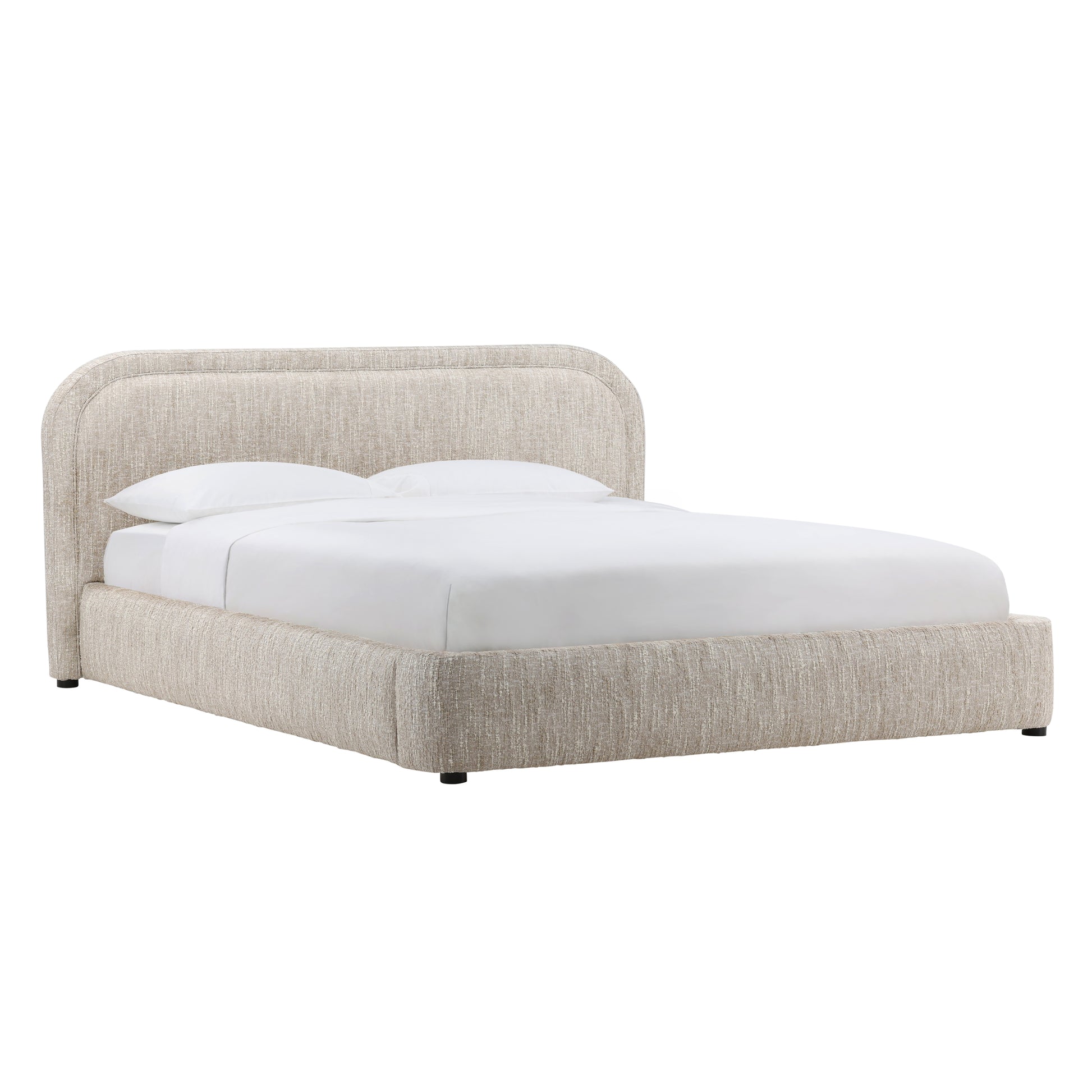 Clementineus Bed - Polyester Blend Upholstery and Birch Wood Frame - Napa Beige