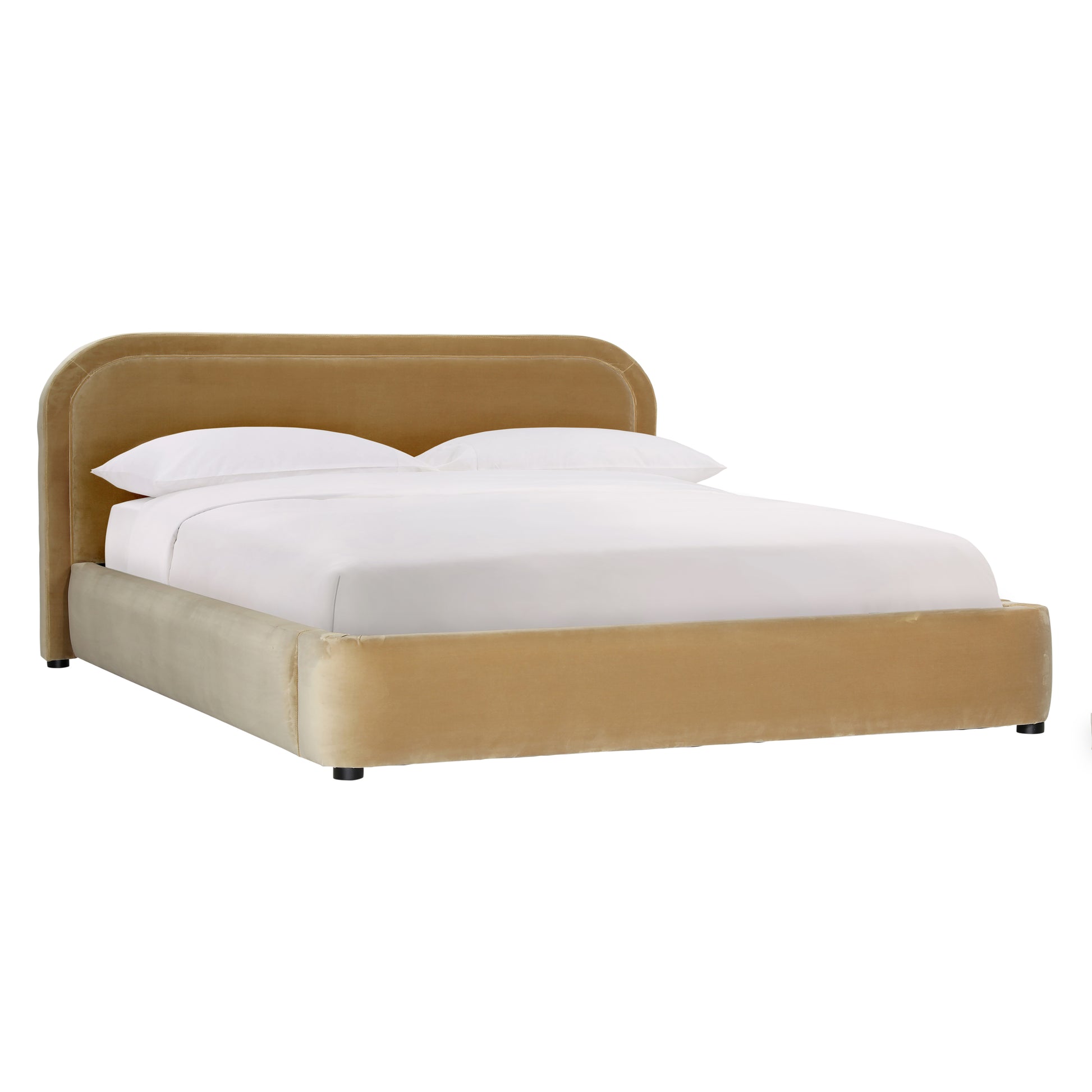Sylviaette Bed - Polyester Velvet Upholstery and Birch Wood Frame - Camel