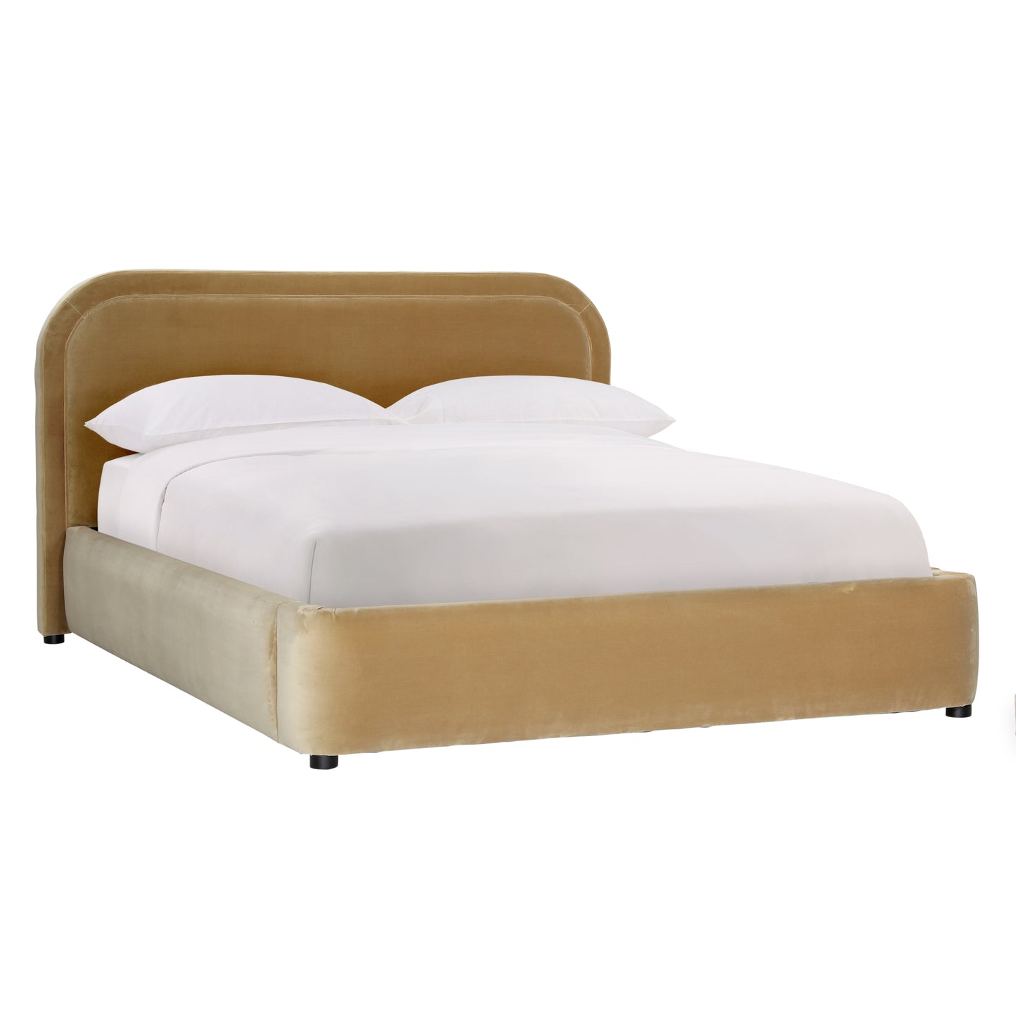 Sylviaa Bed - Polyester Velvet Upholstery and Birch Wood Frame - Camel