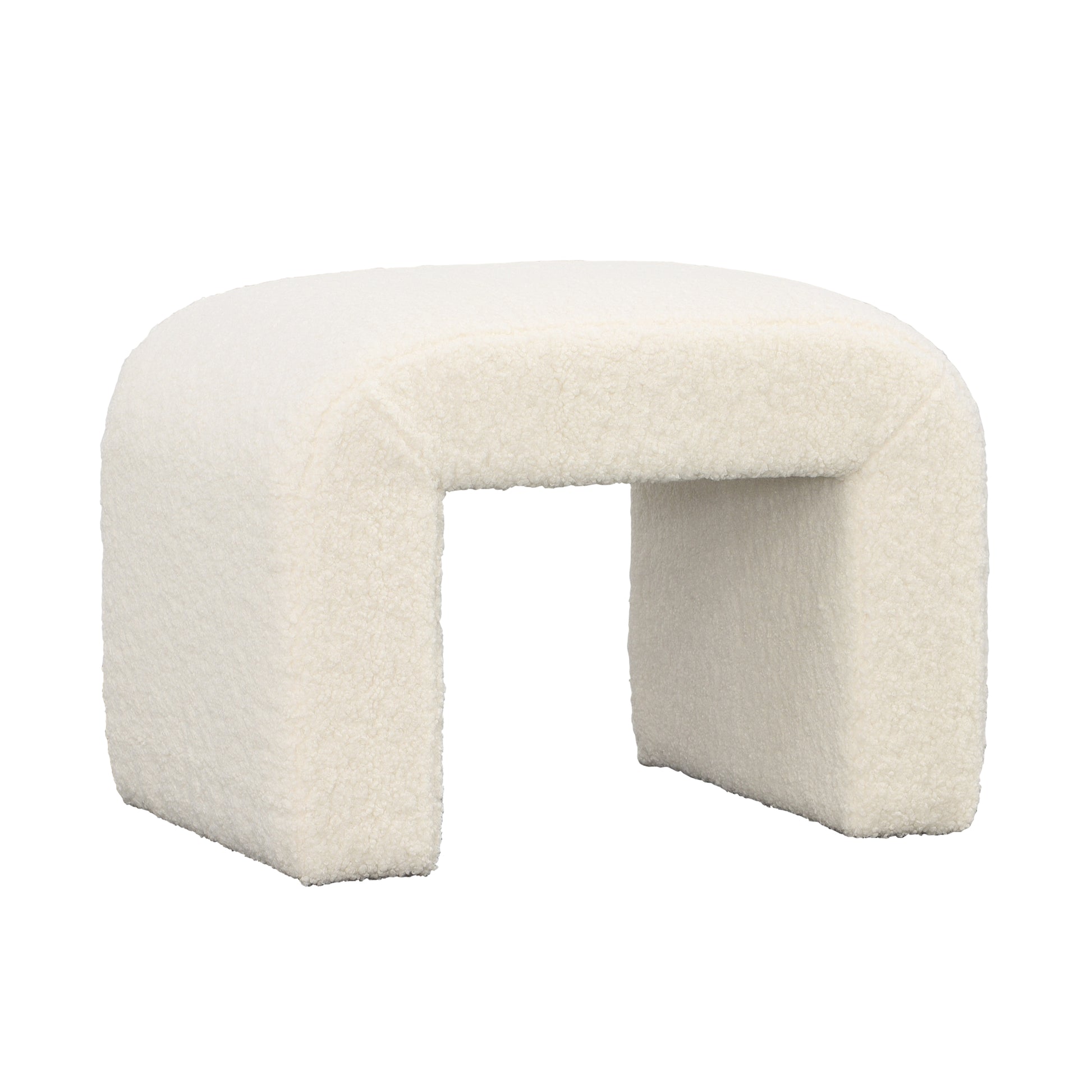Evangelinee Benche - Faux Sheepskin and Select Hardwood - Ivory
