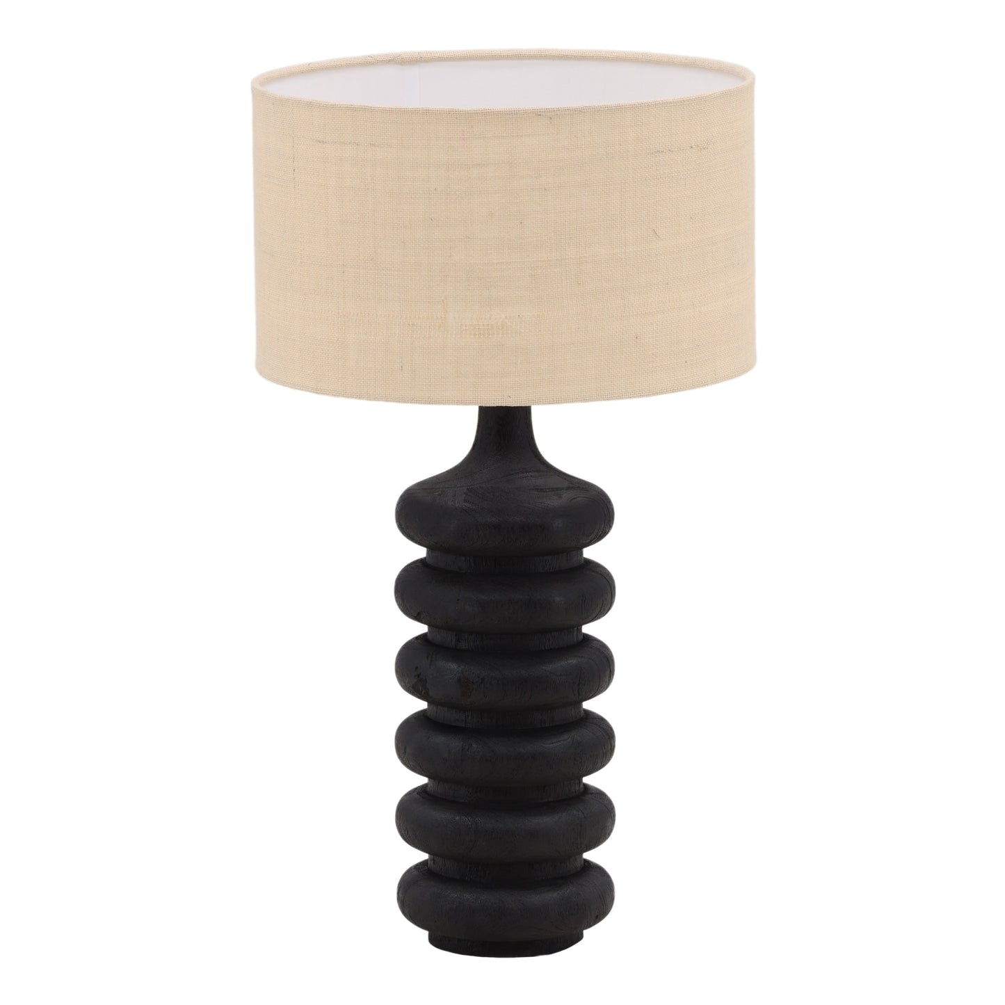 Genevieveus Table Lamp - Mango Wood and Jute Shade - Black and Beige Shade