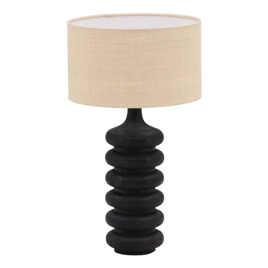 Genevieveus Table Lamp - Mango Wood and Jute Shade - Black and Beige Shade