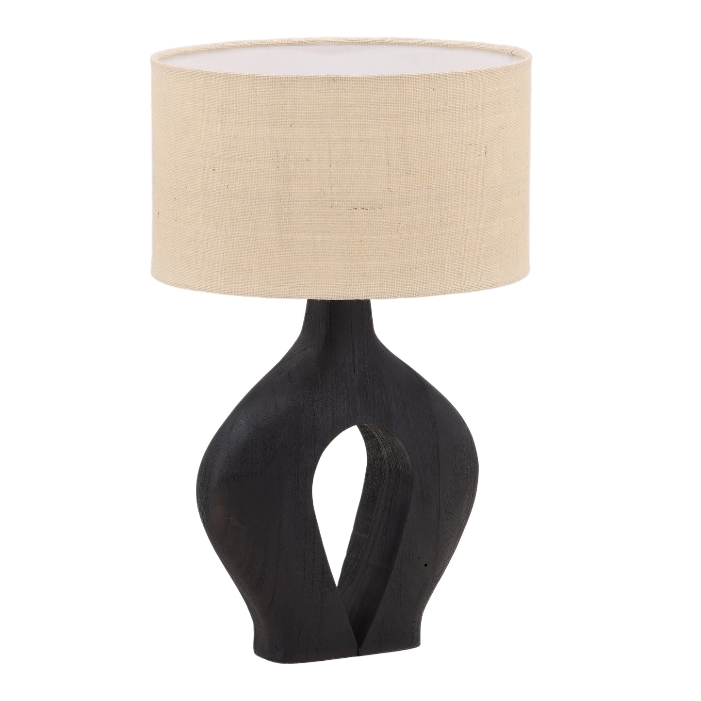 Lucianaus Table Lamp - Mango Wood and Jute Shade - Black and Beige Shade
