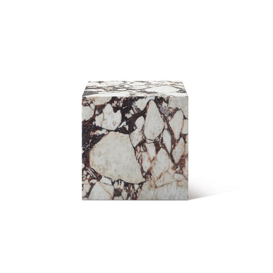 Kaia Marble Plinth Cube Small Side Table - Calacatta Viola
